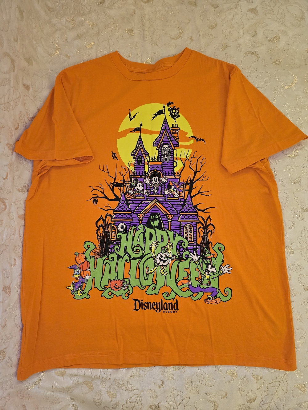 Disney Halloween Orange Tee with Purple Haunted Castle and Green Graphic